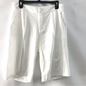 Women's White Casual Shorts Knee Length Stretch Solid Career Work Size XL